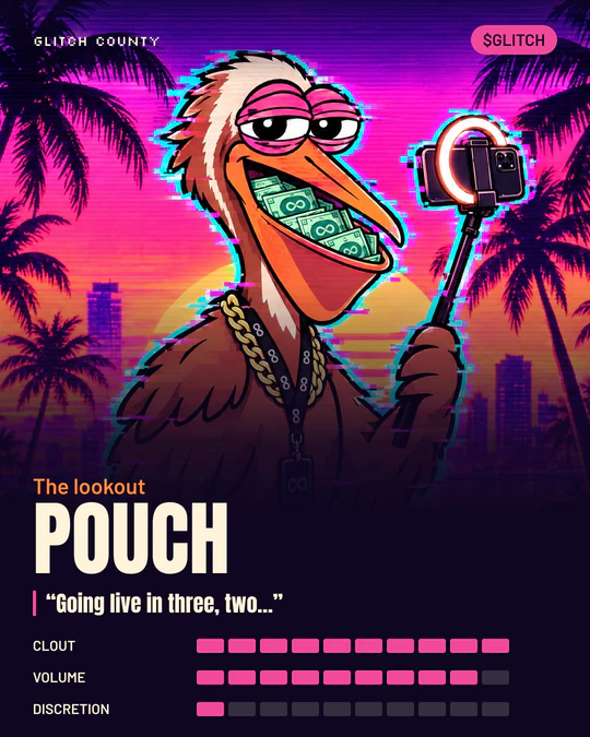 Pouch character card: the lookout, Clout 10 of 10, Volume 9 of 10, Discretion 1 of 10